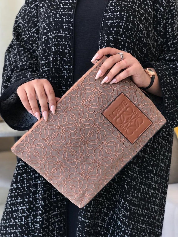 Oblong Pouch in Calfskin & Anagram Jacquard By Loewe