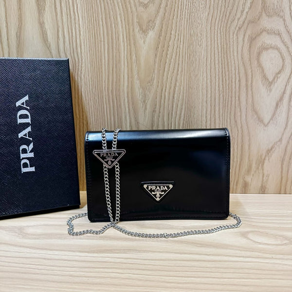 PRDA Brushed Leather Triangle Logo Wallet