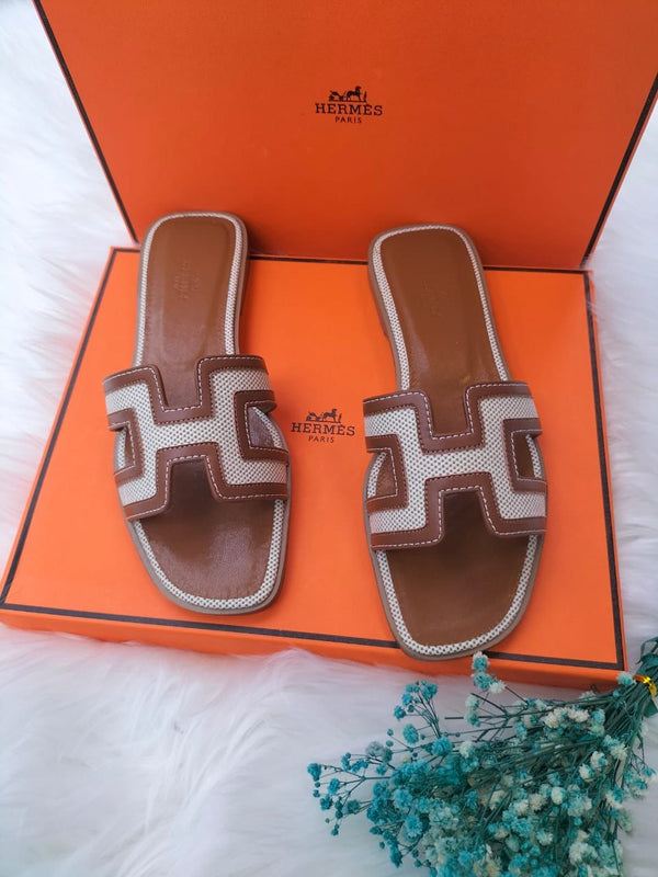 H Calfskin Canvas Oran Sandals