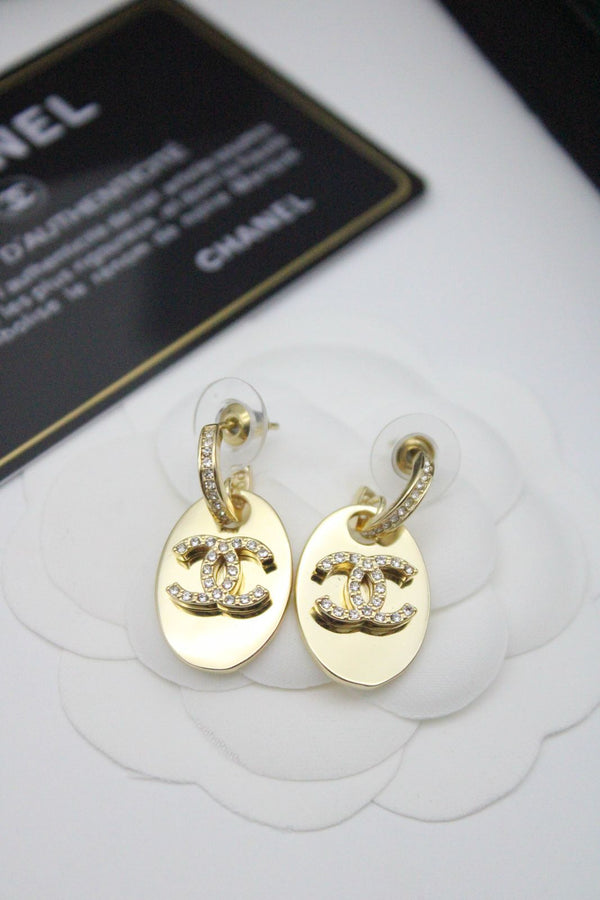 CH - CC Rhinestone Gold Tone Earrings - Saadstore