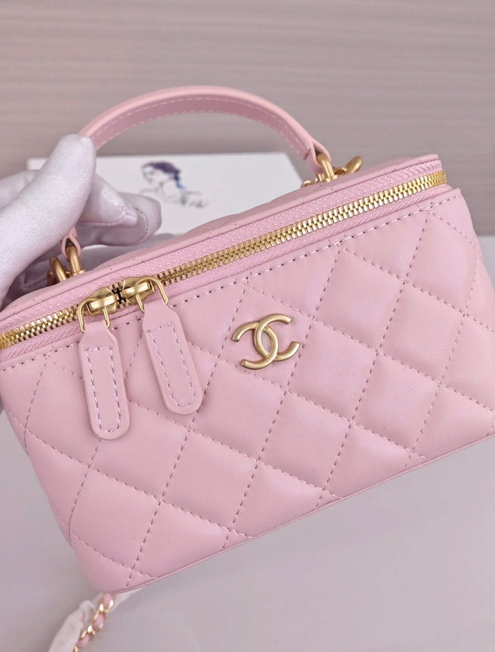 CH Leather CC Vanity Case Bag With Handle & Mirror - Saadstore