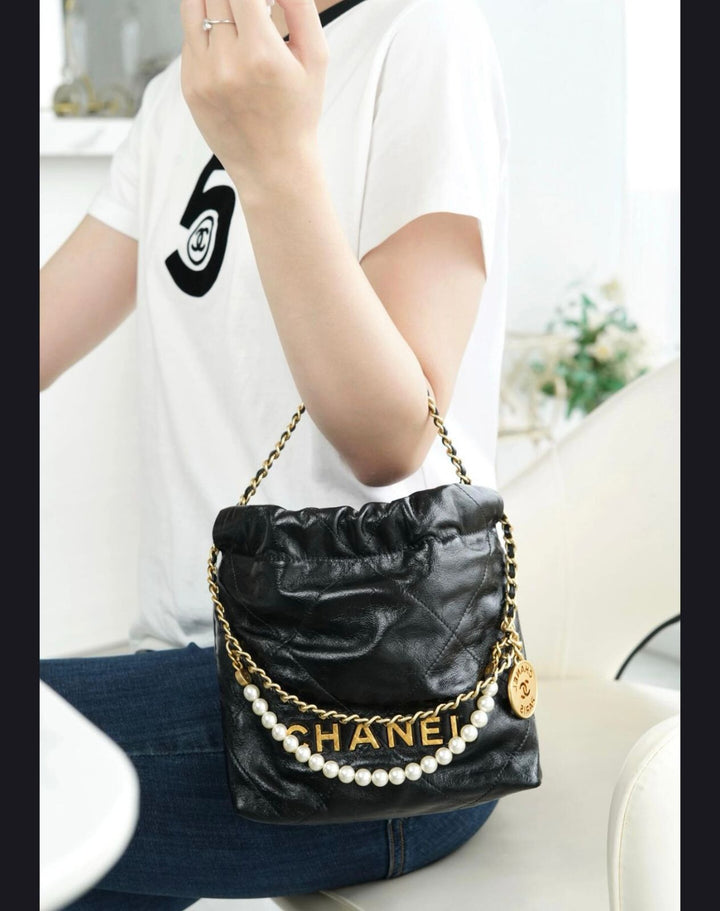 CH 22 Mini Shiny Leather Handbag 25cm - Saadstore