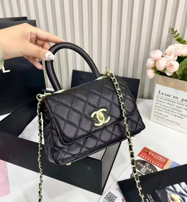 CH Coco Top Handle Small Caviar Leather Bag