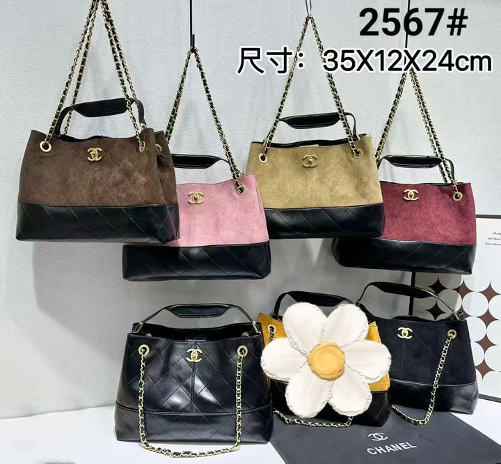 CH Suede Calfskin Two - Tone leather Bag 35cm - Saadstore