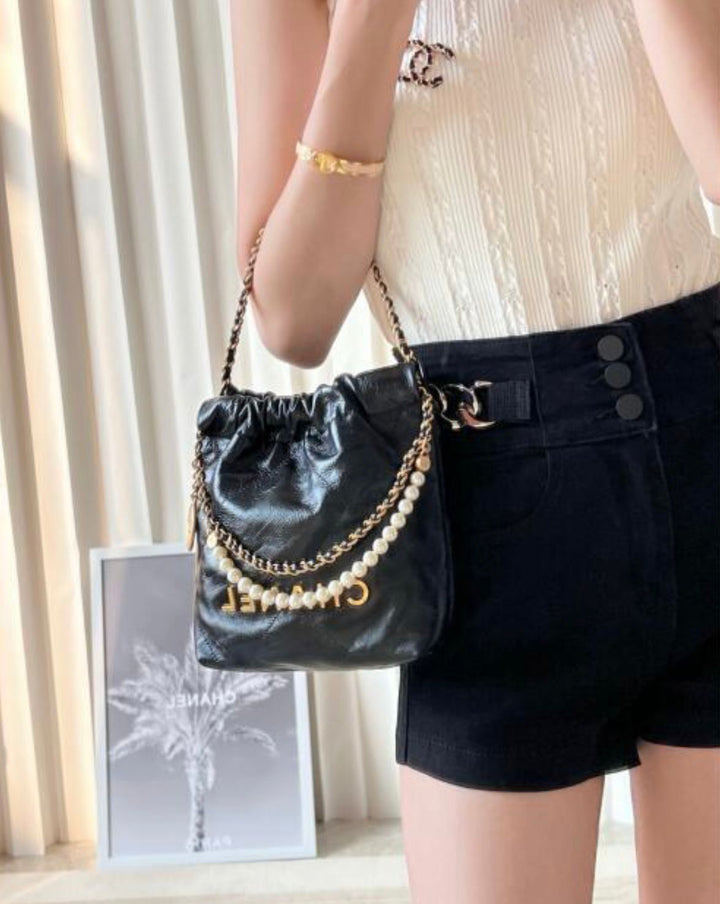 CH 22 Mini Shiny Leather Handbag 25cm - Saadstore