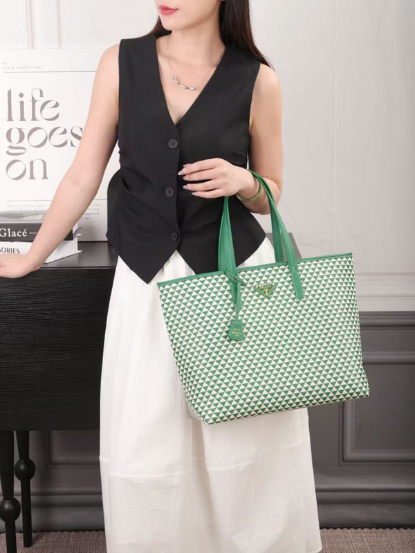 PRDA Logo Leather Tote Bag