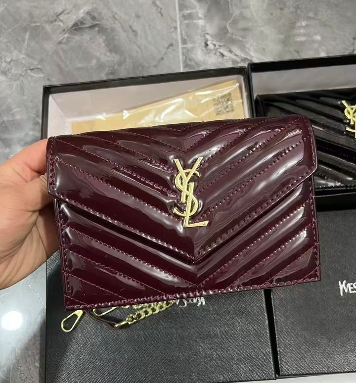 Patent Leather CASSANDRE Envelope Chain Wallet By YSL - Saadstore